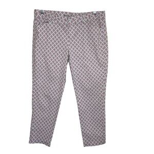 Gap Slim City Khakis Women 12 White Pink Navy Geometric Print Ankle Pants